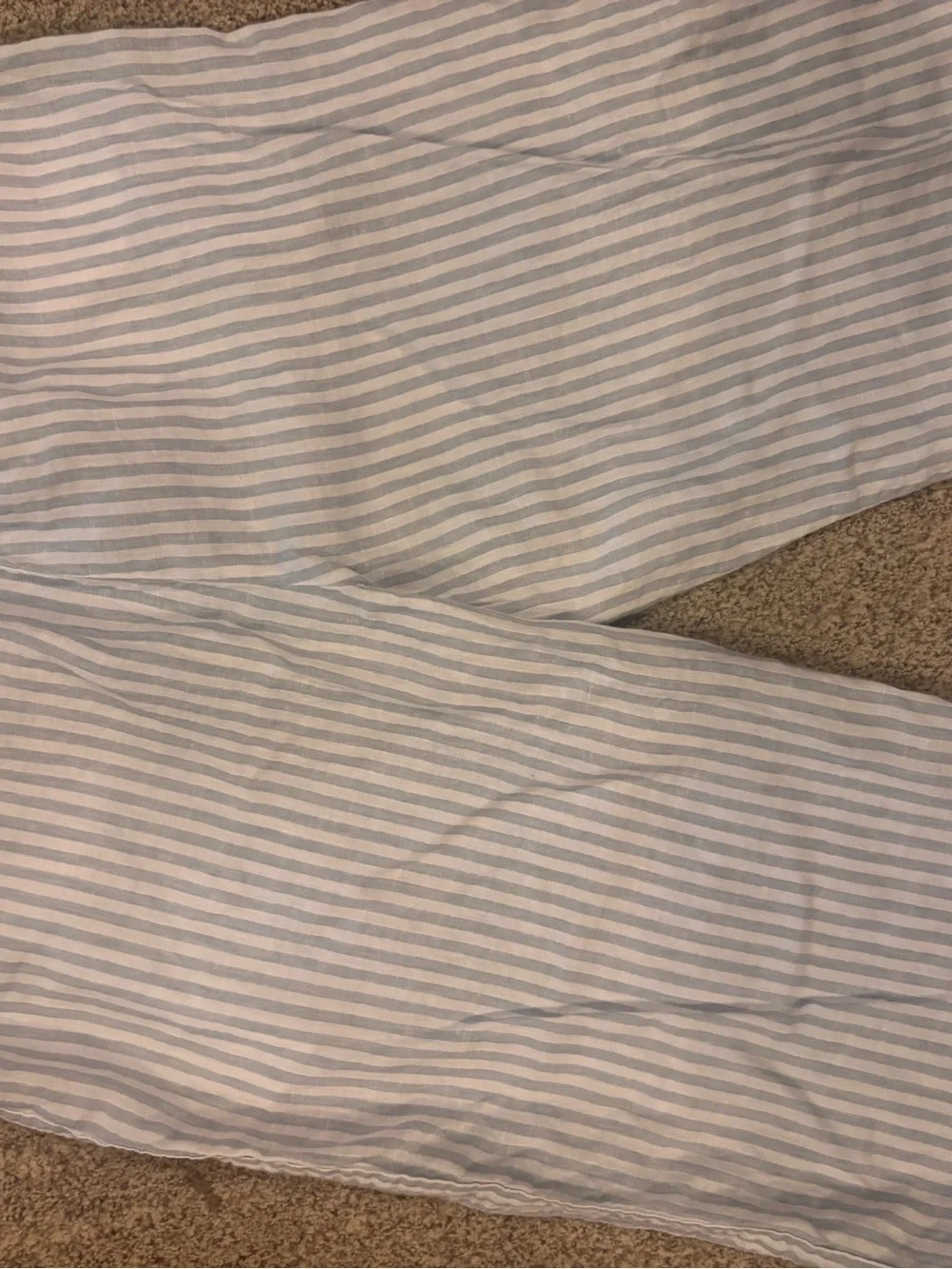 Quince Light Blue & White Striped Cropped Wide-Leg Linen Blend Pants